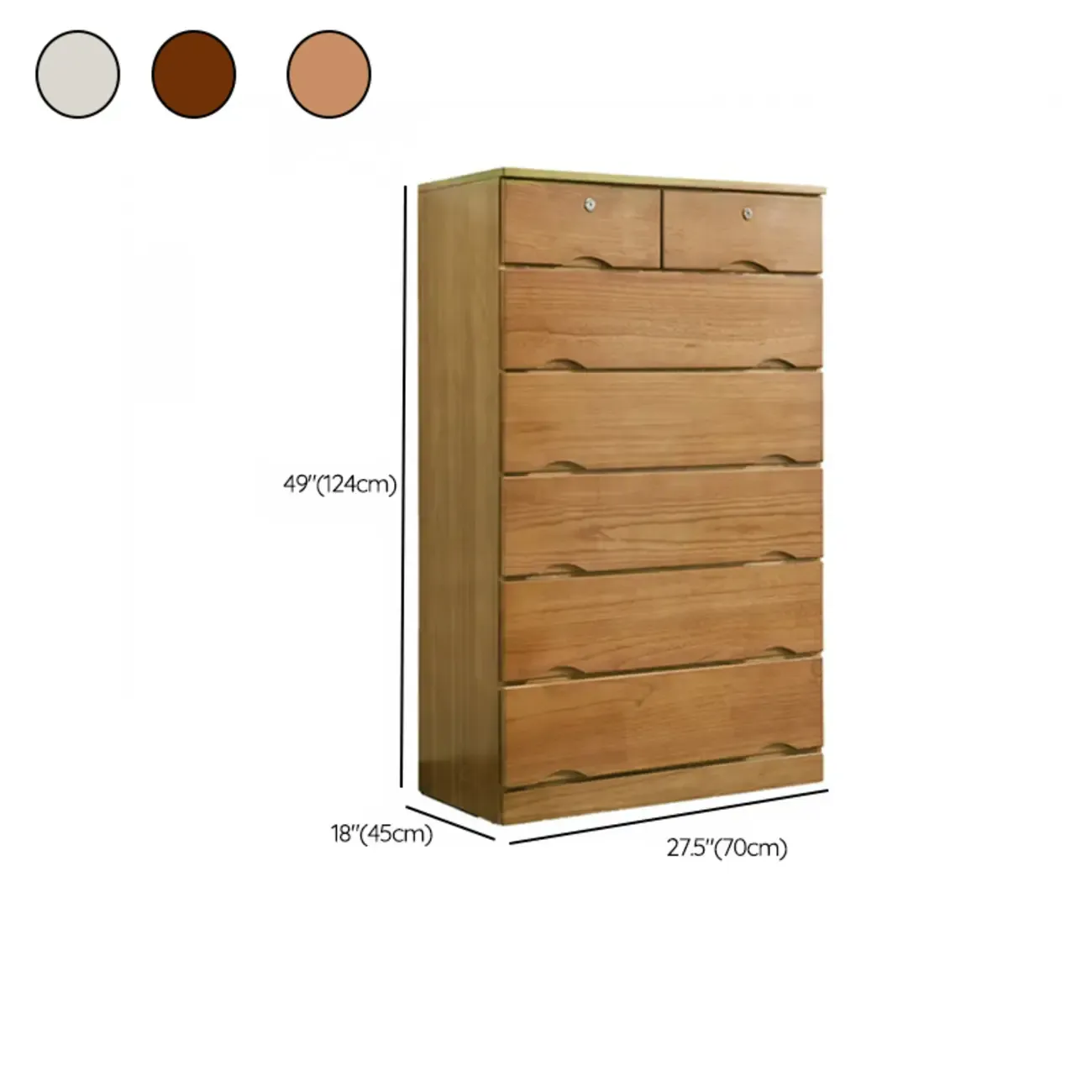 Natural Wood Double Dresser with Lockable Drawer