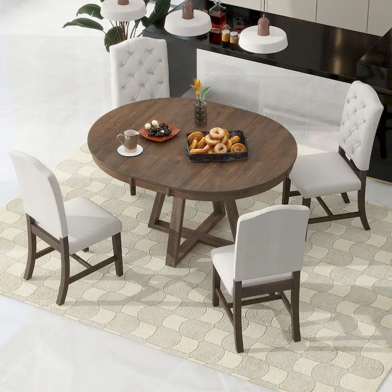 Multi-Function Dining Table and Chair Sets Farmhouse Kitchen Dining Table Sets with Removable Folding Plates Cross-Shaped Legs