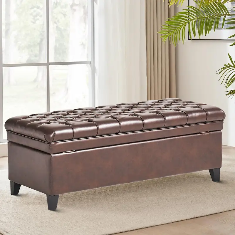 Classic Stylish Upholstered Storage Bench with Tufted Button Decoration Seat