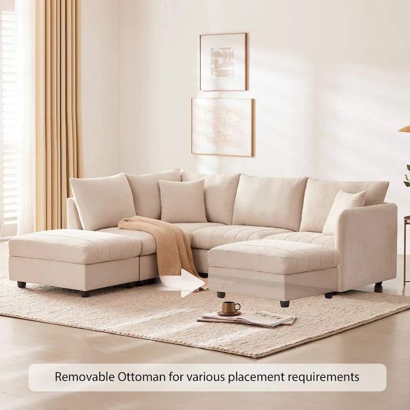 89 Polyester Modular Sectional Sofa with Deep Seat & Ottoman