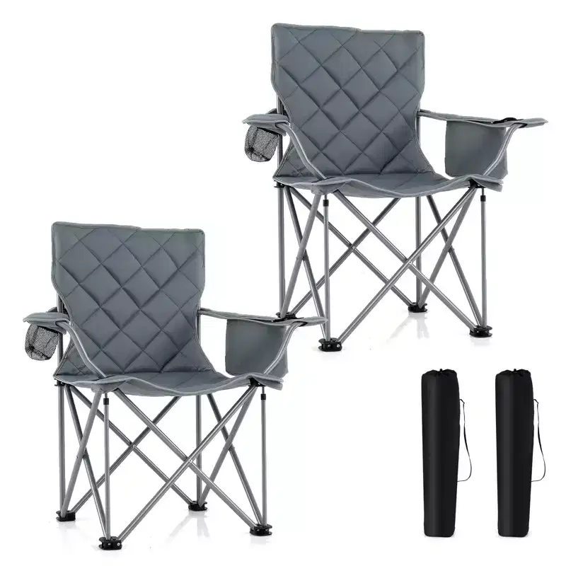 Costway 2PCS Oversized Camping Chairs Heavy Duty Outdoor Folding Chair w/Cooler Pouch