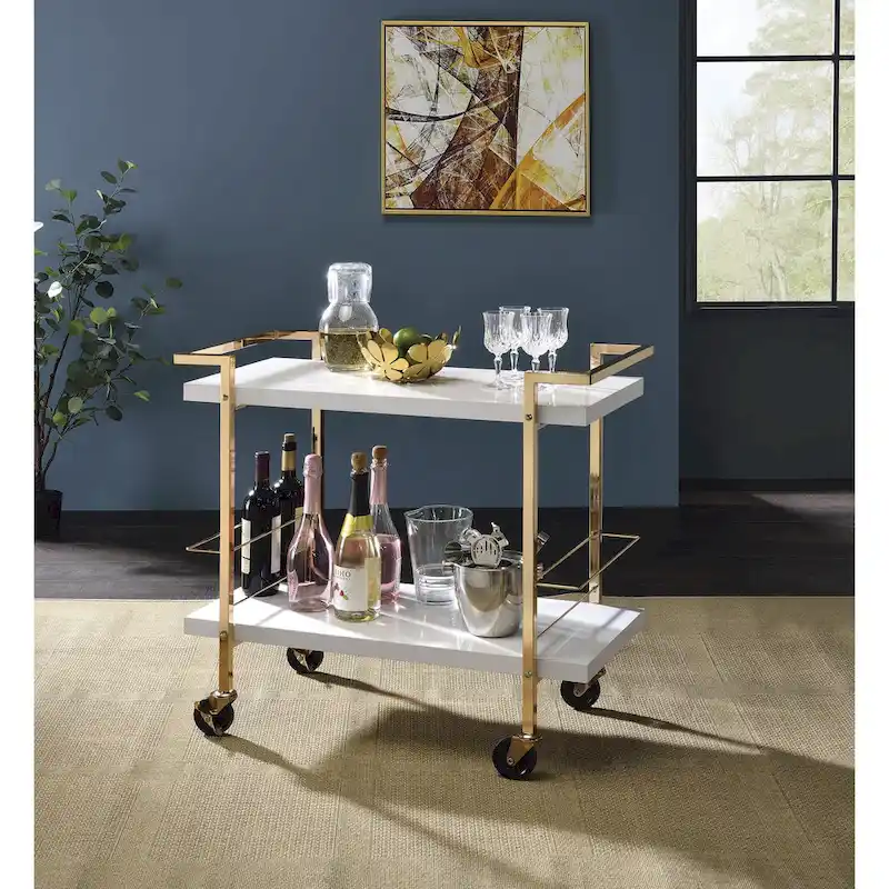 White and Gold 2-Tier Serving Cart