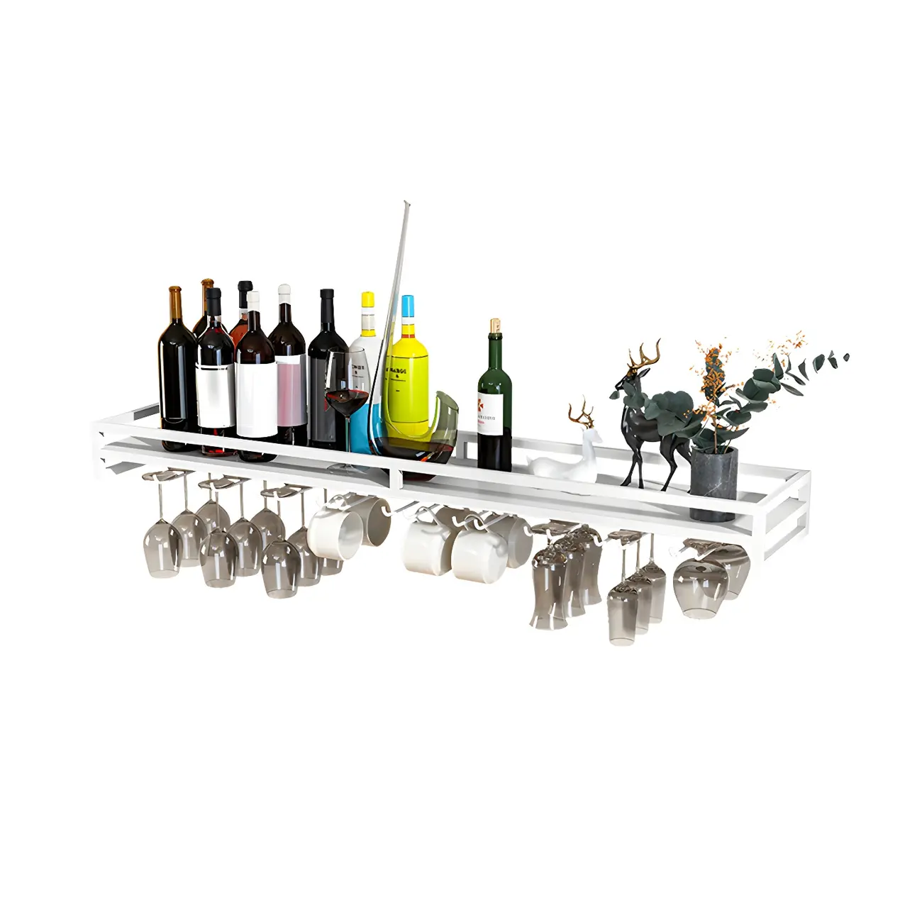 Floating Mount Metal Wine Glasses and Bottle Rack with Hook