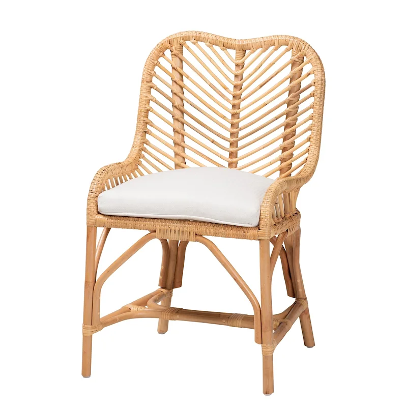 Rattan Bohemian Dining Chair – White / Natural Brown, Single