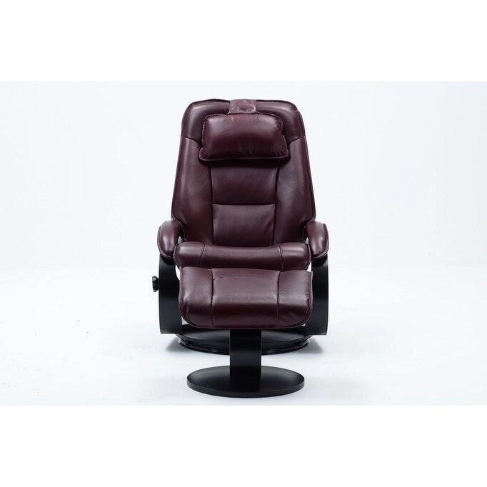 Top-grain Leather Swivel Recliner with Ottoman