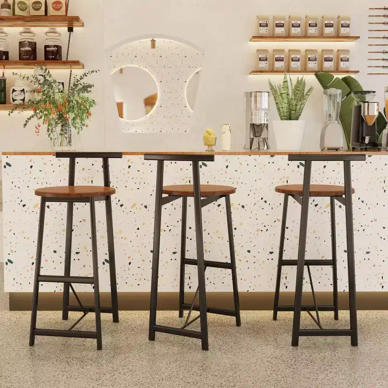 TUYOHW Counter Height Bar Stools Set of 3,Bar Chairs with Ergonomic Backrest & Steel Base,Armless Chairs for Kitchen Island,Home Bar,Dining Room
