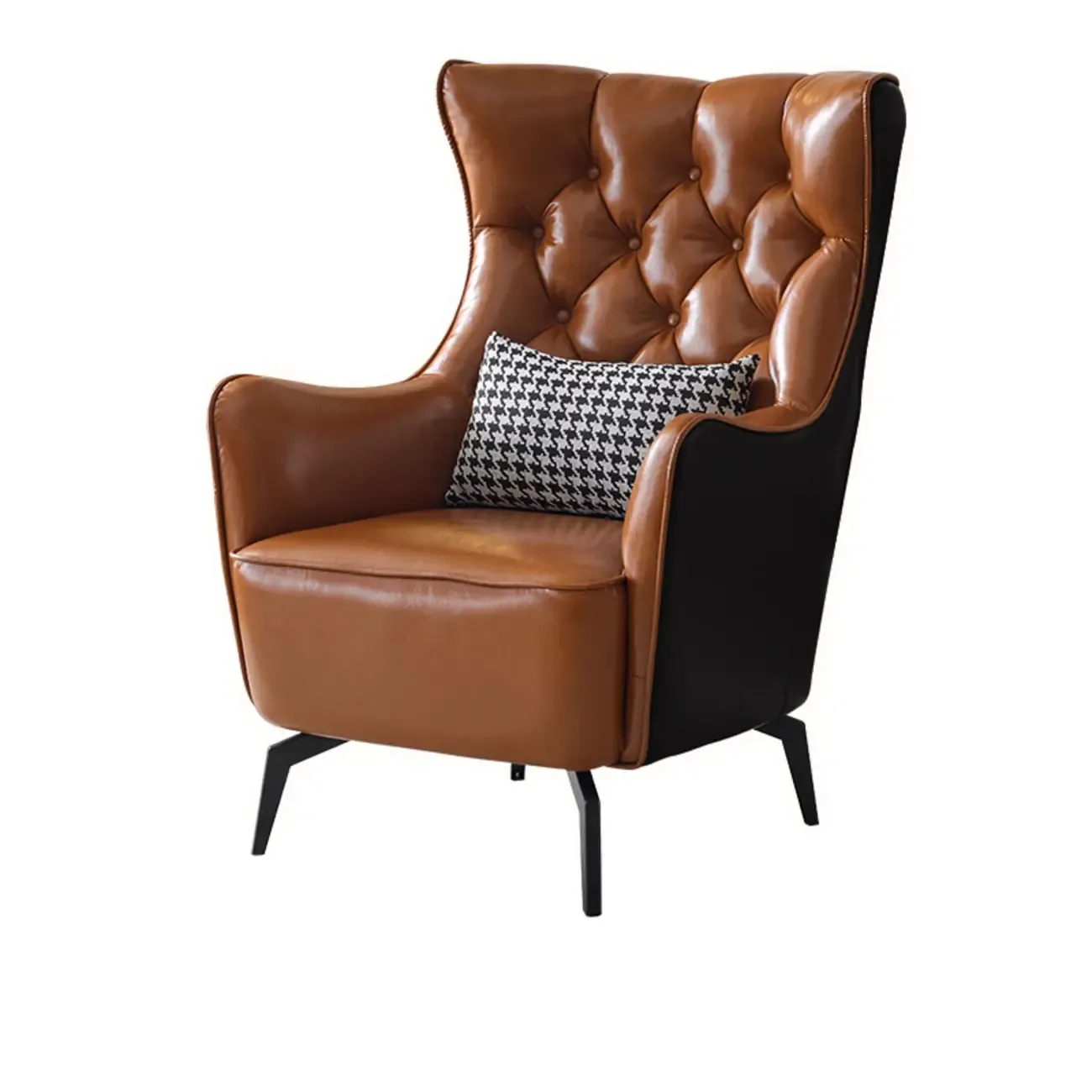 Modern Oiled Leather Tufted Wingback Accent Chair with Arms