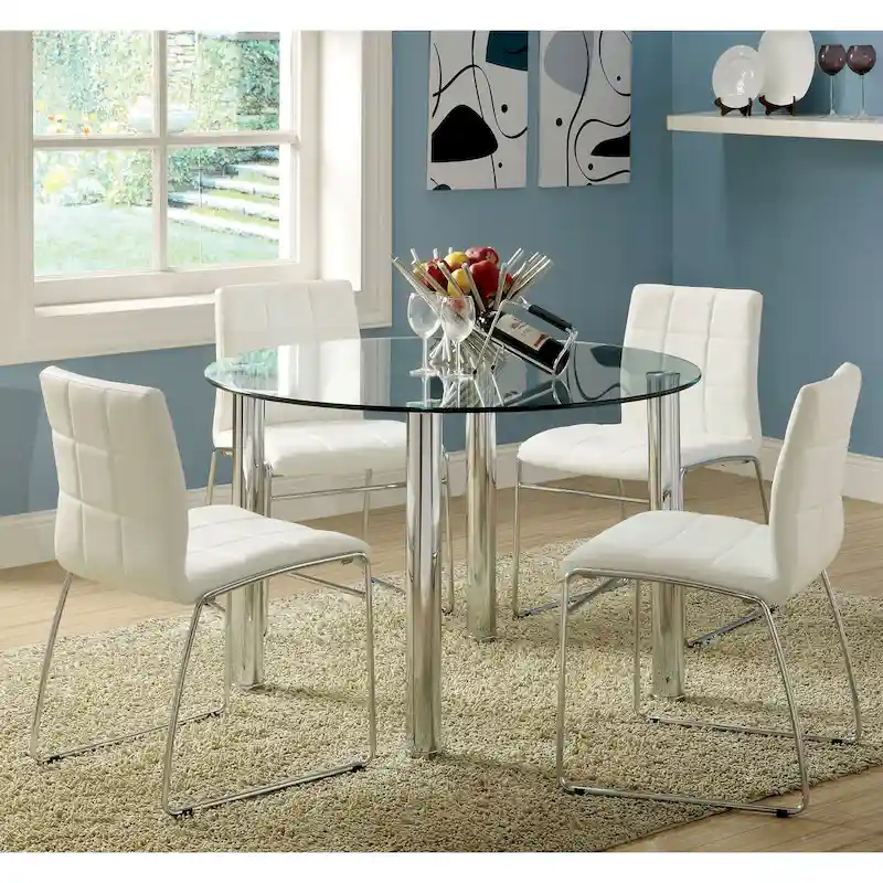 Contemporary 5-Piece Glass Top Round Dining Table Set