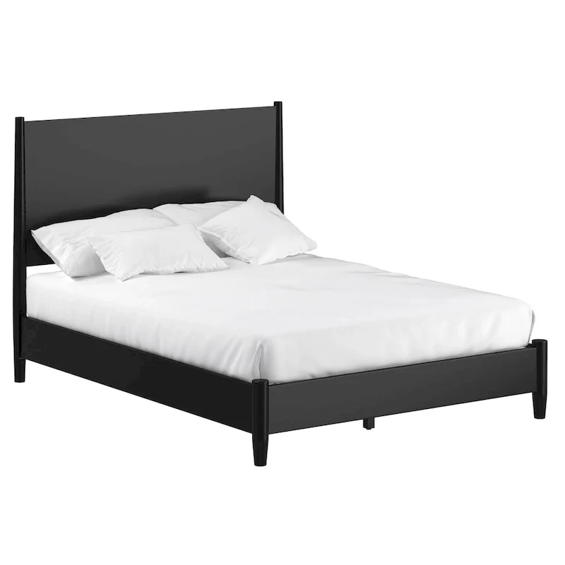 Alpine Furniture Flynn Mid Century Modern Panel Bed, Black