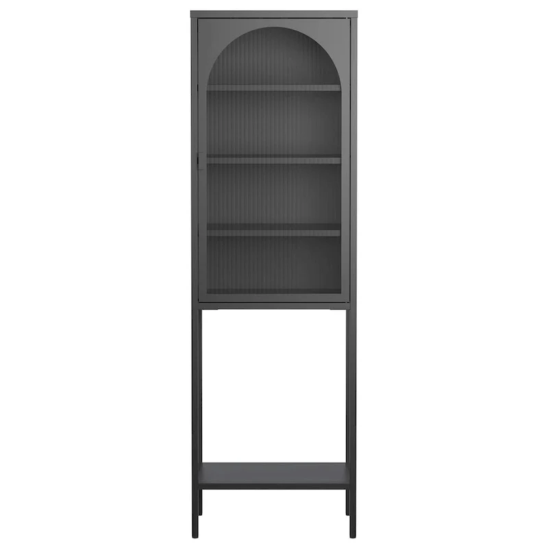 White / Black Arch Glass Door Metal Display Cabinet, 5-Tier, 1-Person Assembly