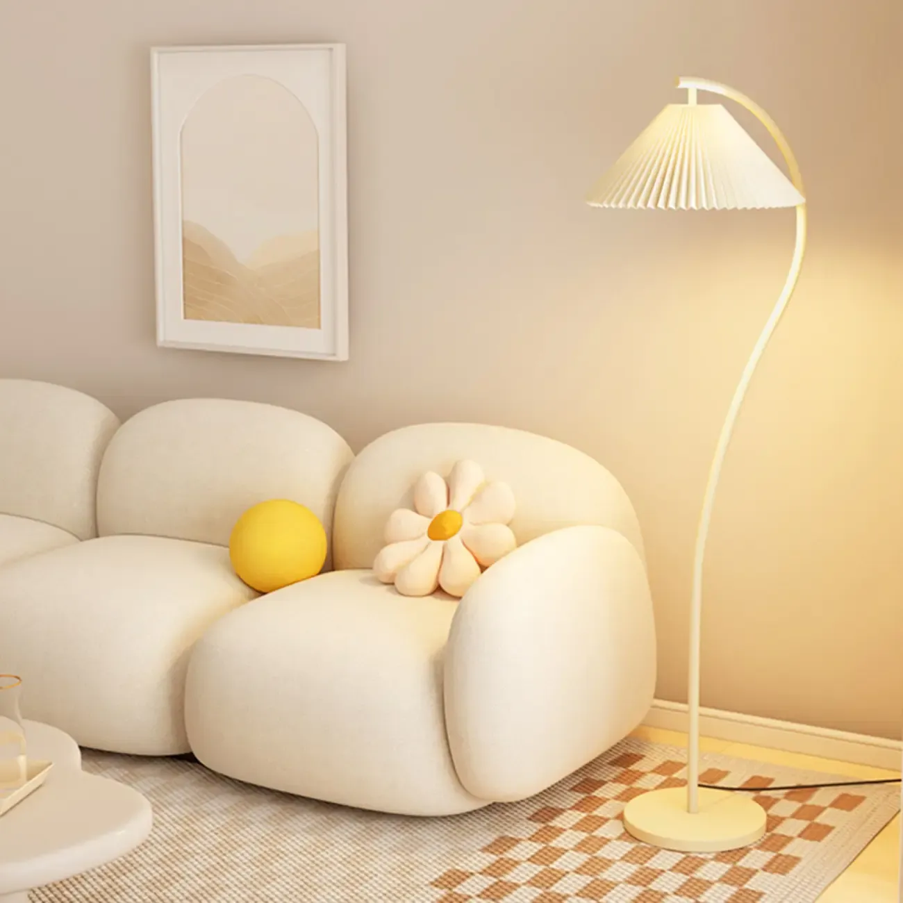 Modern Pleated Fabric White Metal 61 Floor Lamp