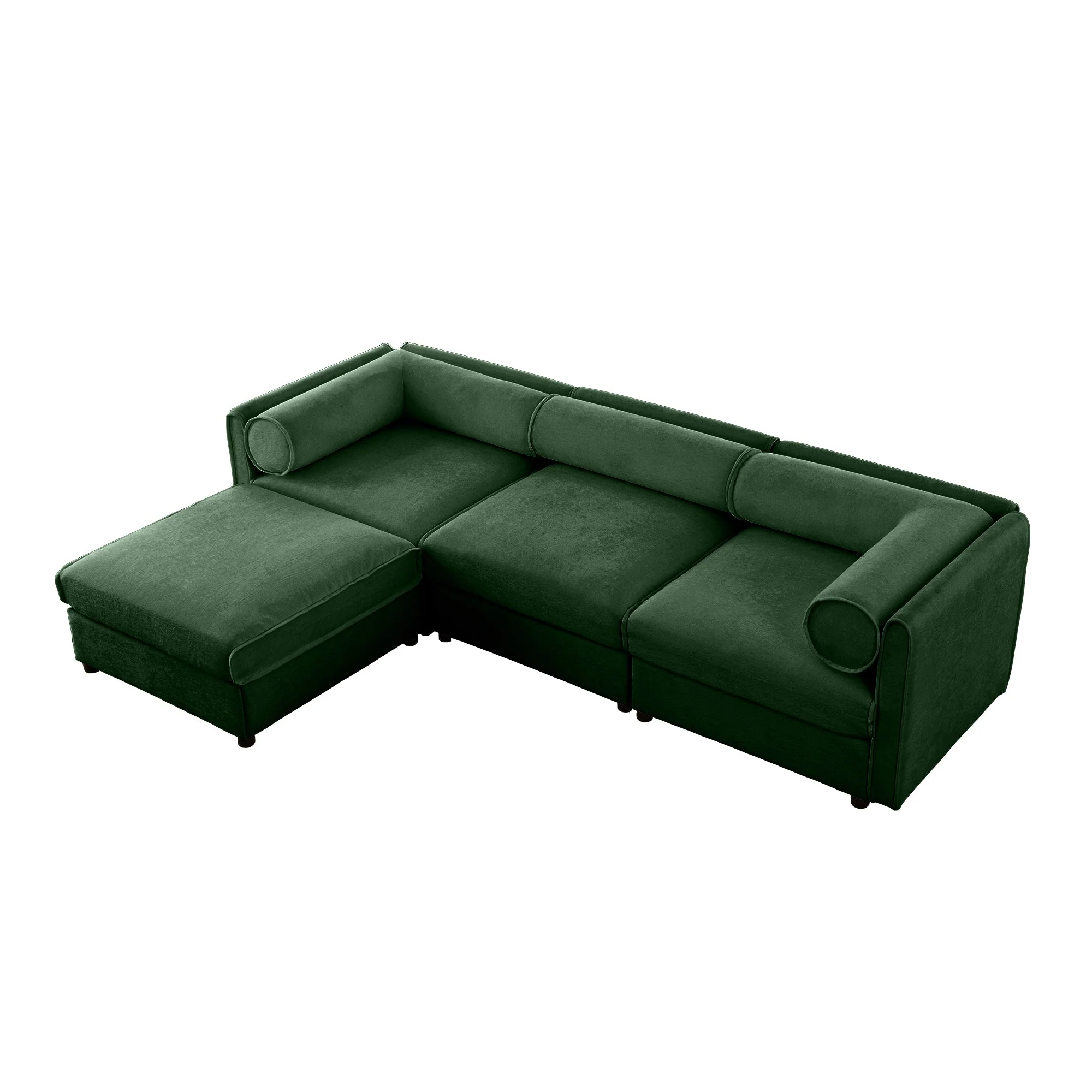 Walker Edison | Elegant L-Shaped Green Chenille Sofa with Storage Seat and Ottoman