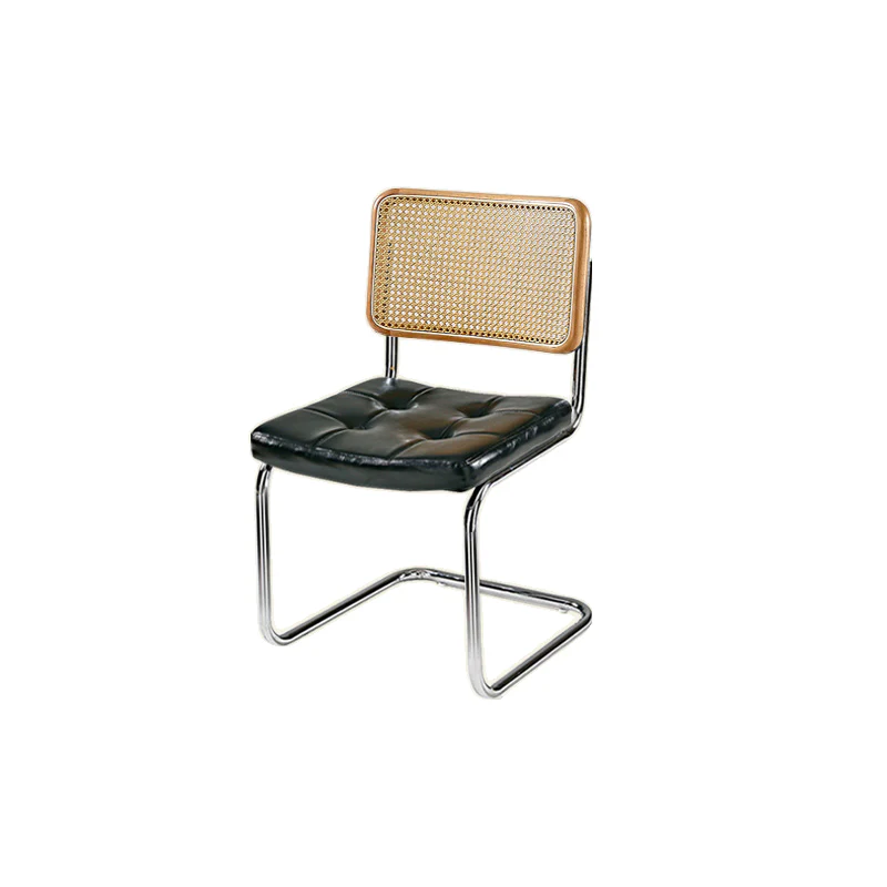 Modern Brown Cantilever Faux Leather Dining Chair Woven Back