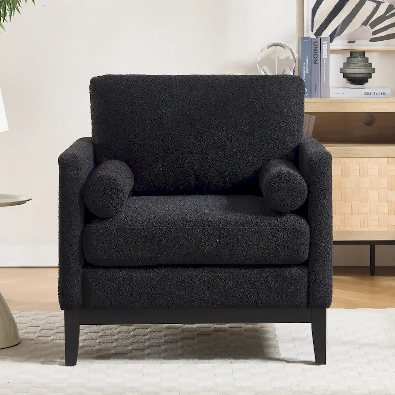 35.4 W Modern Reading Chair,Upholstered Accent Chair with Pillows and Wood Legs