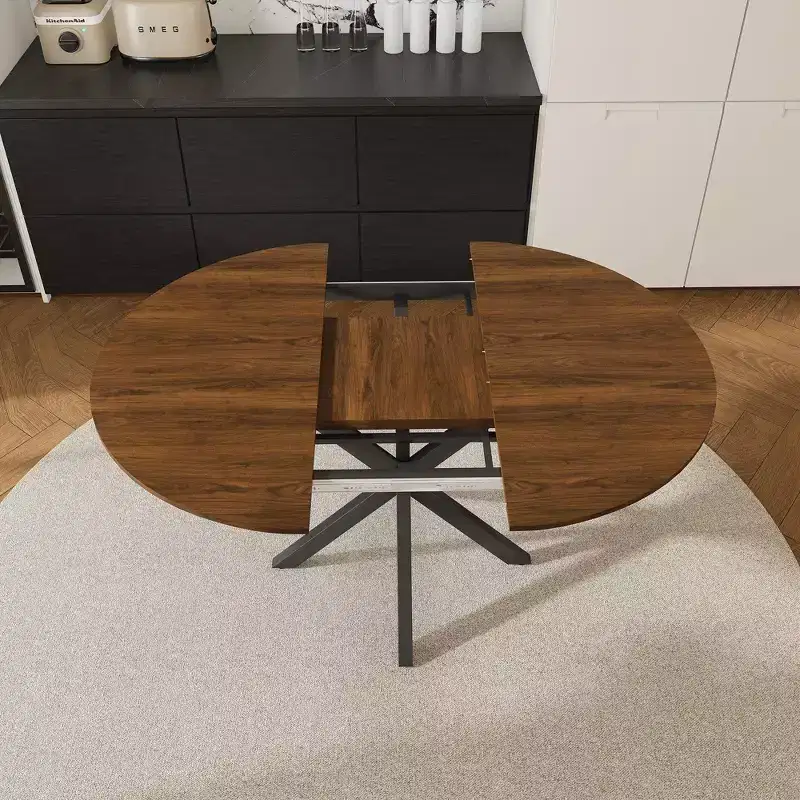 Okak 59IN Modern Retractable Dining Table for 6, Folding Table with Carbon Steel Base, Kitchen Table for Dining Room, Living Room