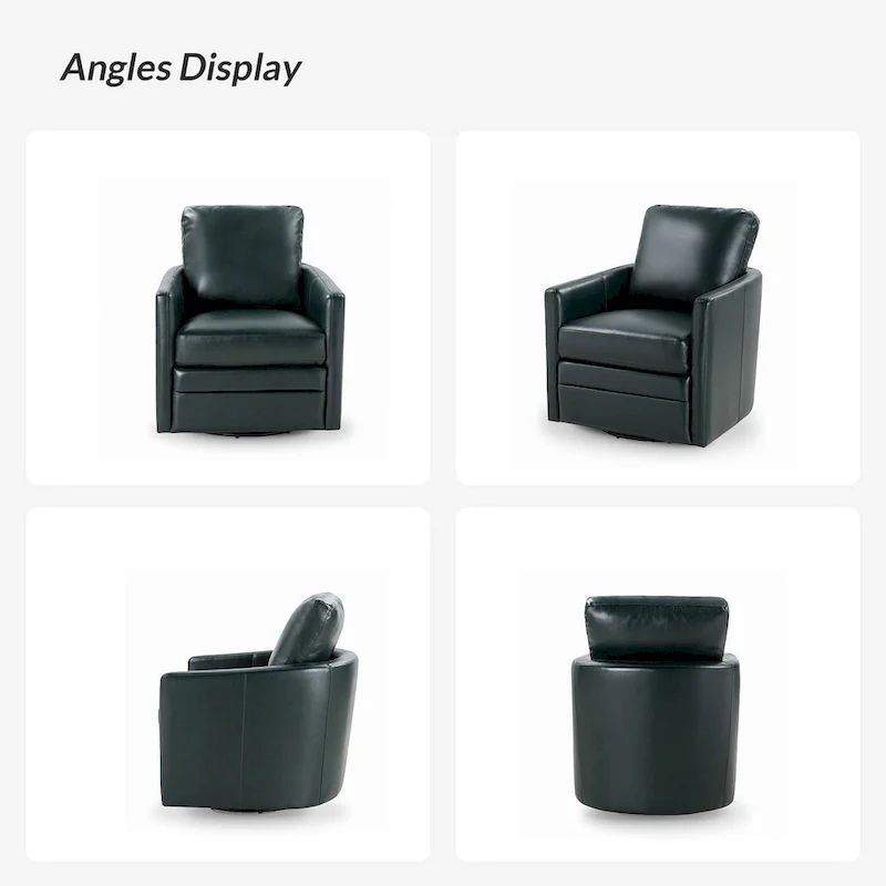 Transitional Swivel Faux Leather Barrel Chair with Metal Base