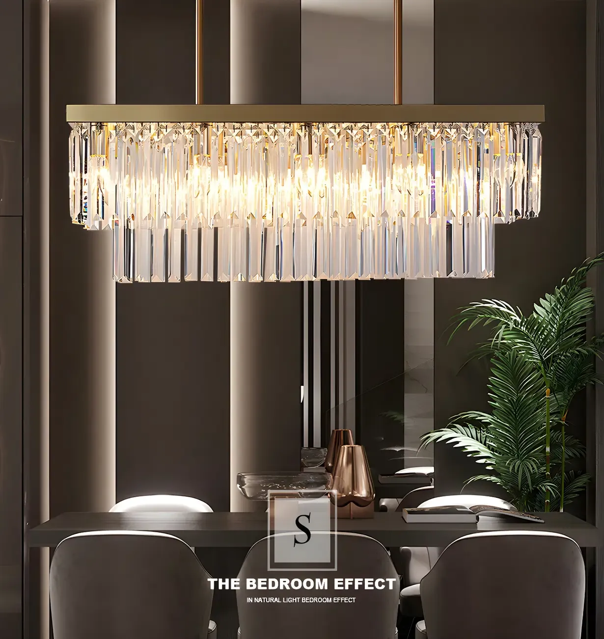 Modern Large Crystal Rectangle Island Pendant Light