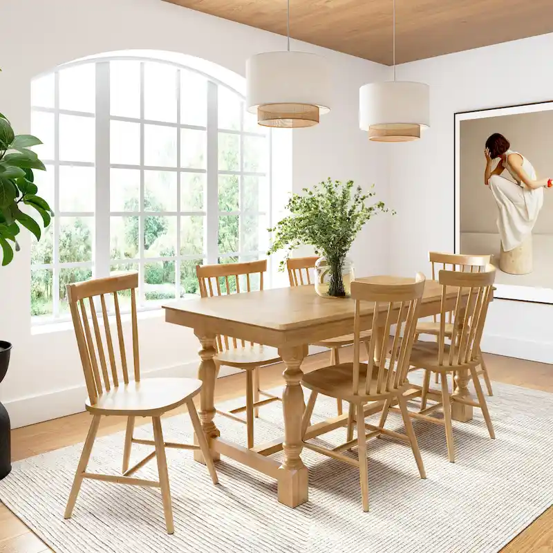 Natural Wood High Back Spindle Dining Chair - 225 lbs Capacity