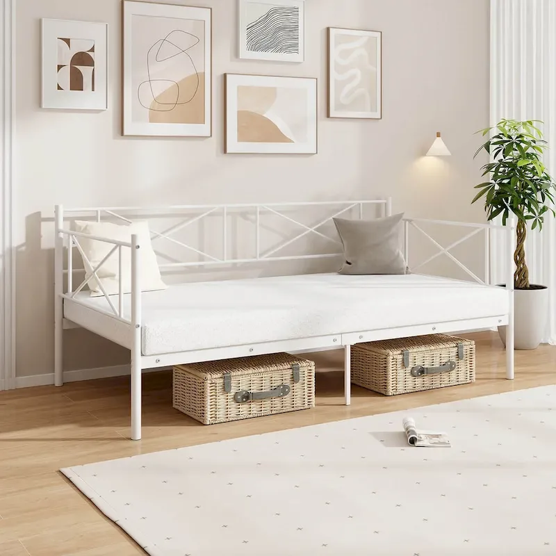 Gymax Twin Size Metal Daybed Modern Platform Bed w/ Heavy-duty Metal