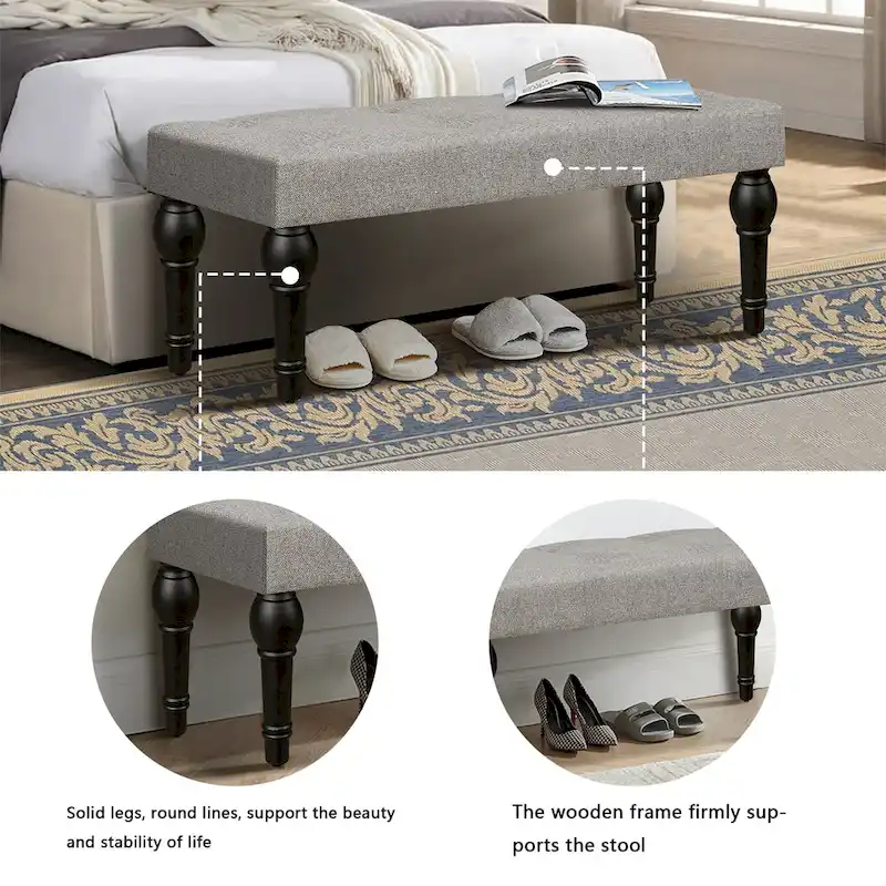 Roman Column Feet French Upholstered Bedside Bench