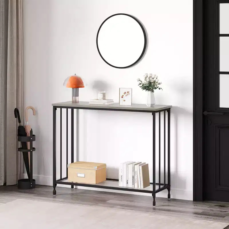 Console Table, Behind Couch Table, with Glass Shelf and Metal Frame, Narrow Entryway Table, Narrow Console Table, for Hallway, Living Room, Bedroom