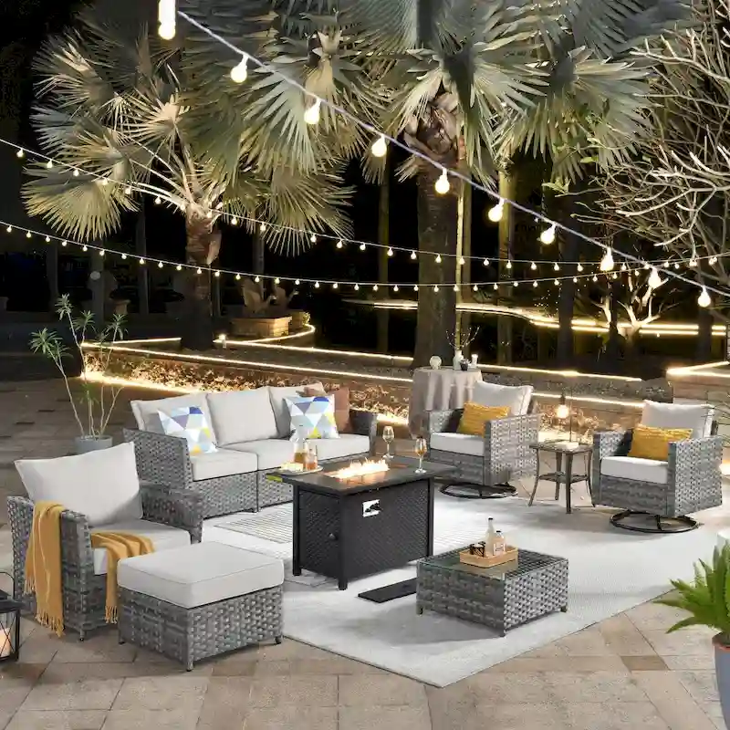 XIZZI 10-piece Patio Wicker Furniture Set with Fire Pit