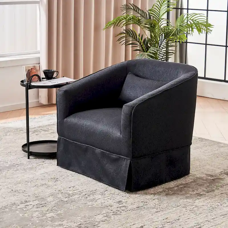 Swivel Barrel Chair With Ottoman, Swivel Accent Chairs Armchair, Reading Chairs, Round Barrel Chairs with Black Metal Base
