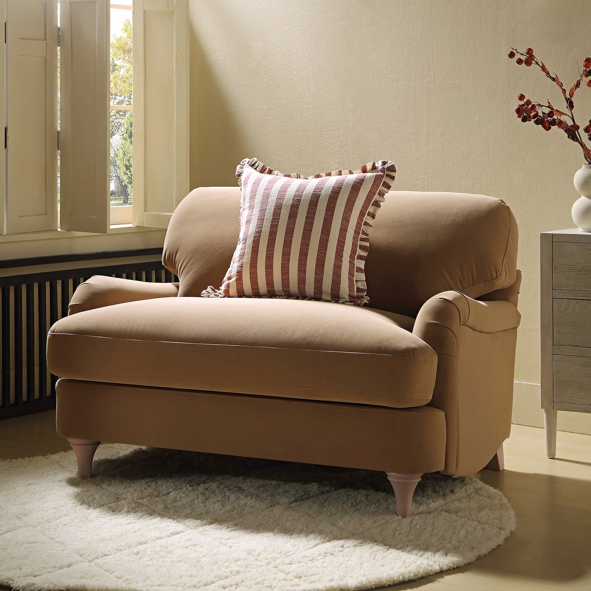 Camel Velvet Sofa, Loveseat