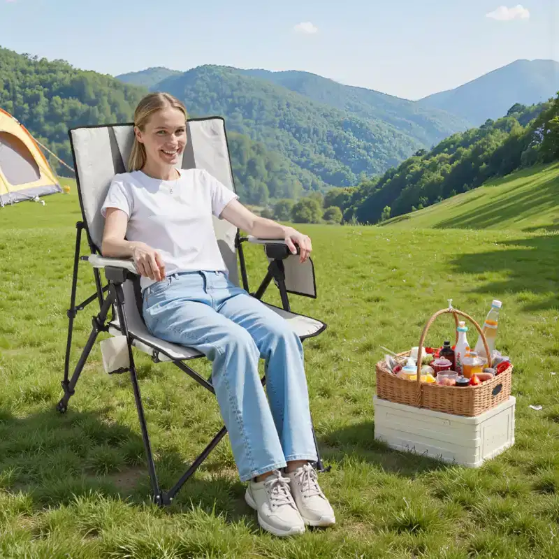VEVOR Folding Camping Chair, 3 Reclining Positions, Outdoor High Back Camping Chair, 260lbs Weight Capacity, Full Padded Beach Chairs, Gray