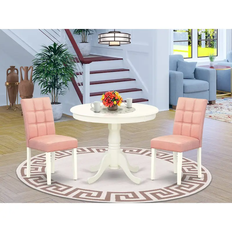 East West Furniture Kitchen Set Includes a Round Kitchen Table and Chairs, Linen White (Pieces Options)
