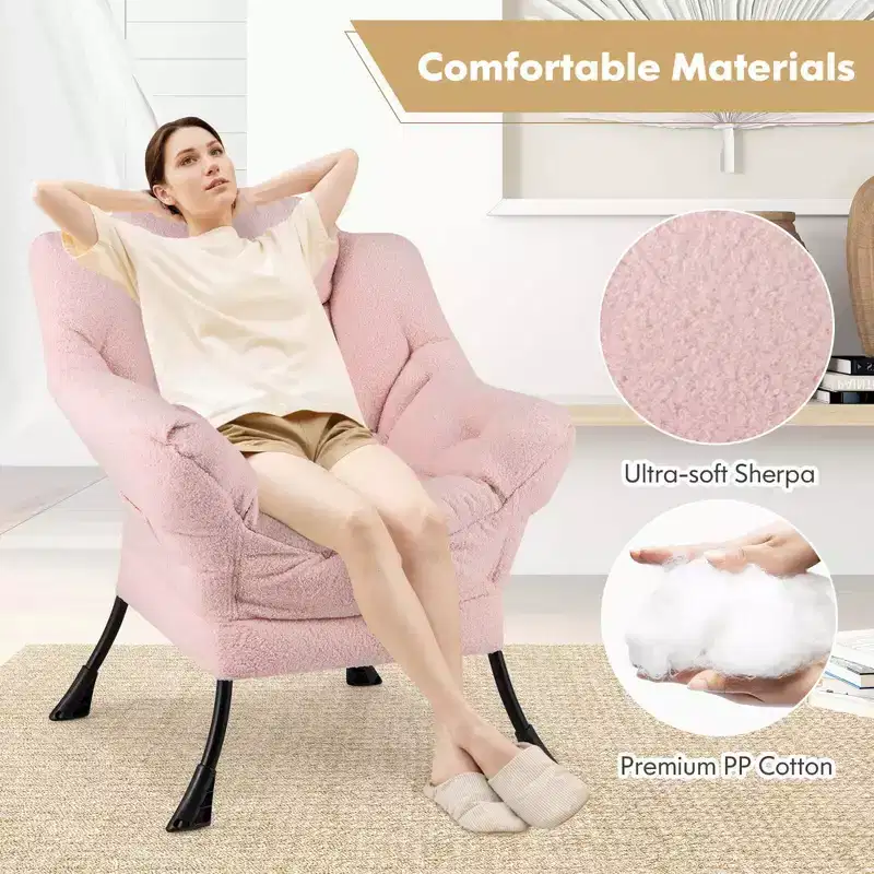 Costway Large Lazy Chair with Cozy Head Pillow Stylish Tufted Back & Seat Armrests Beige/Gray/Pink