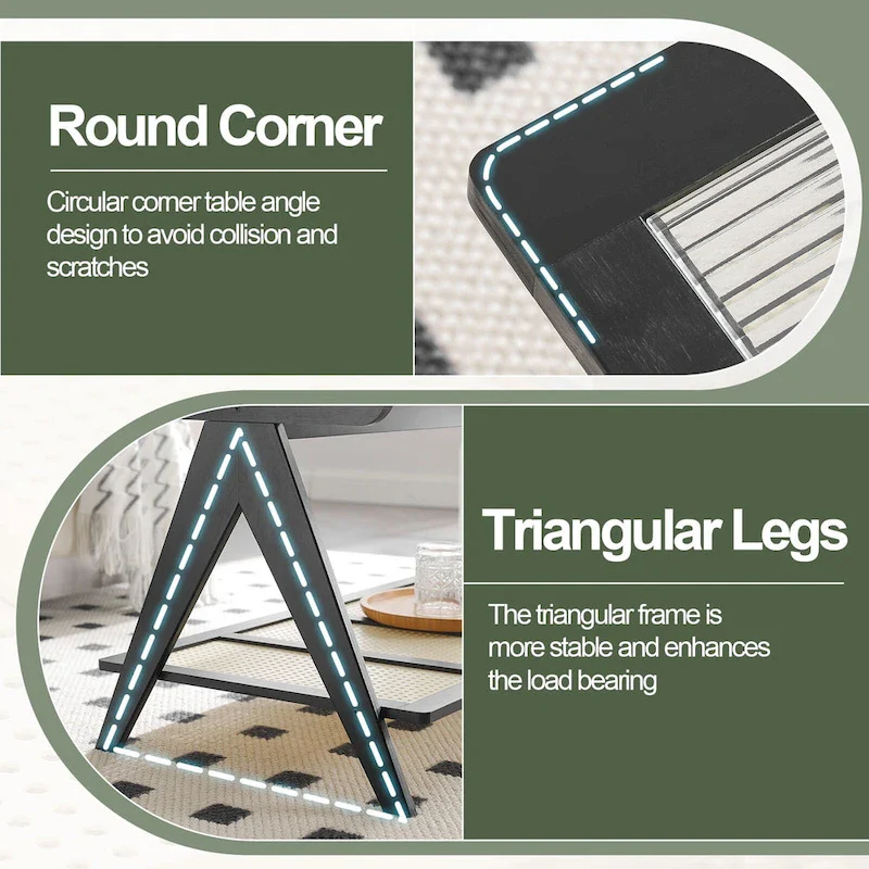 2-Tier Rectangular Coffee Table, Glass Top Sofa Table - 39.4L x 19.7W x 19.7D