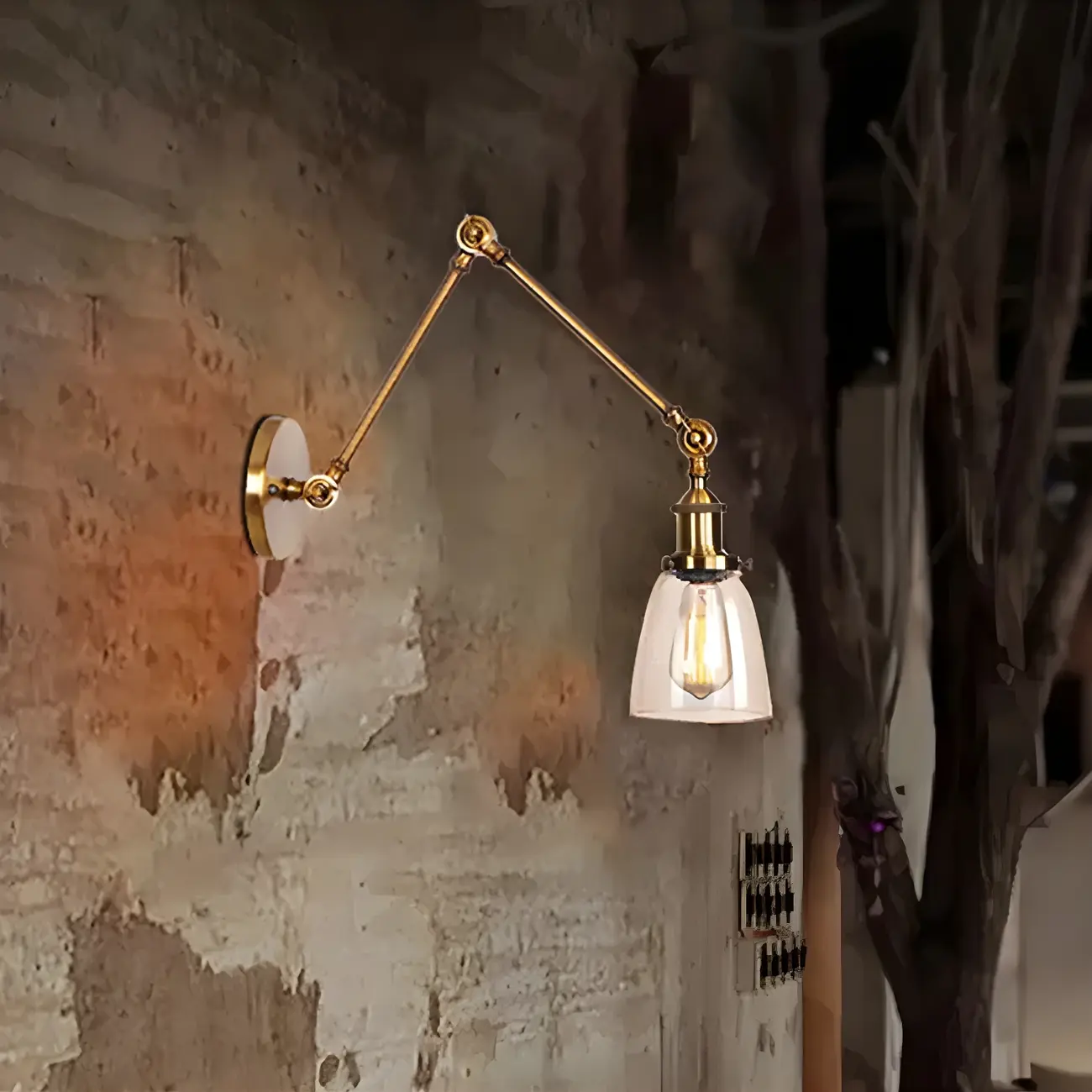 Glass Tapered Shade Industrial Swing Arm Wall Light