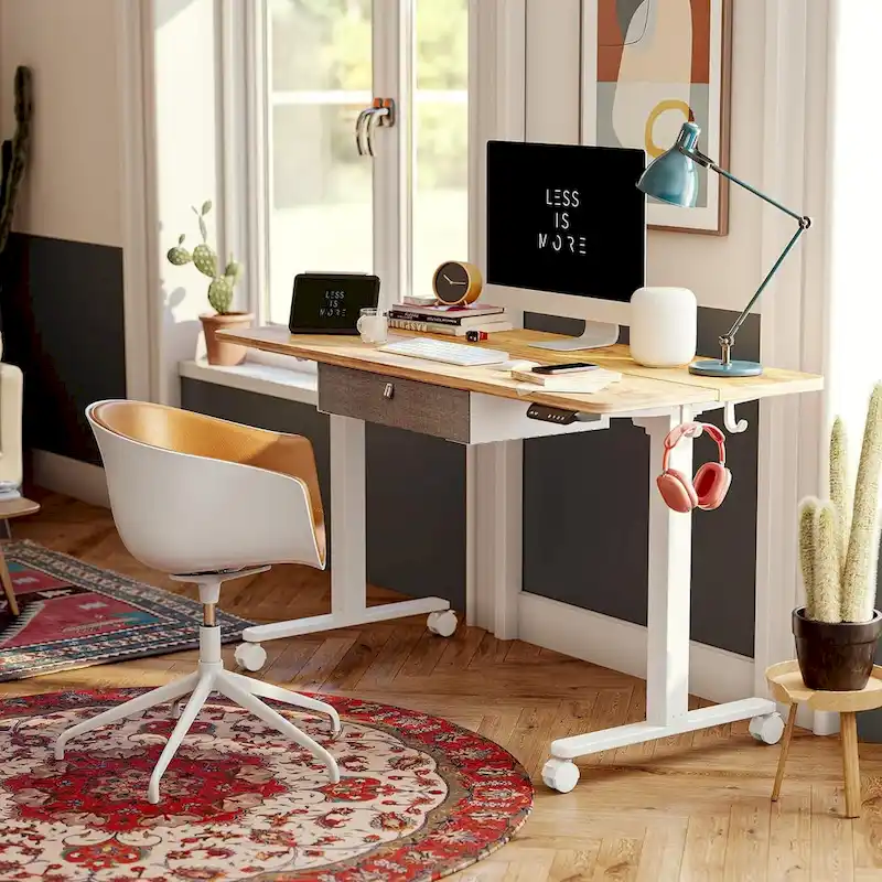 FEZIBO Standing Desk with Drawer, Adjustable Height Electric Stand up Desk, Sit Stand Home Office Desk, Ergonomic Workstation