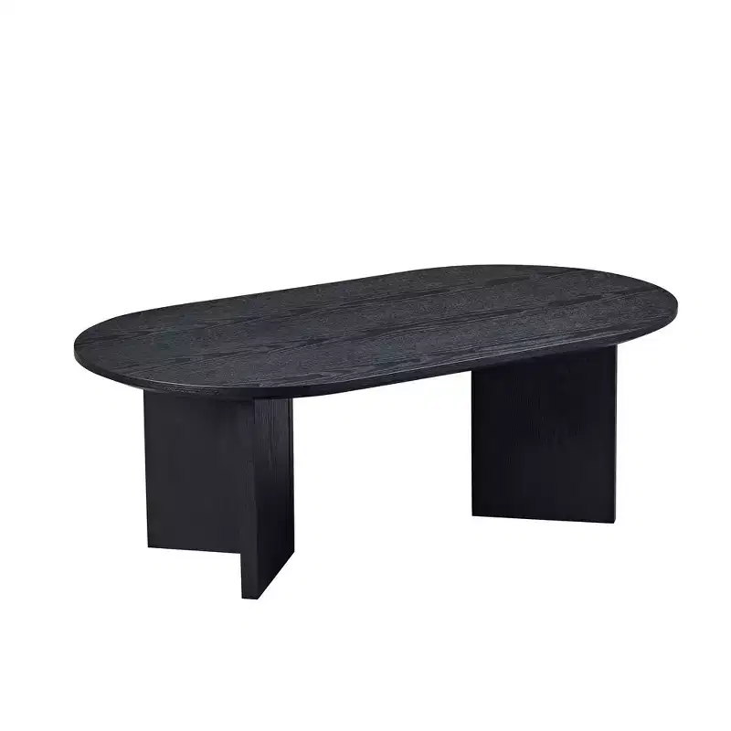 MAYEERTY 39.4 Inch Modern Wood Veneer Oval Coffee Table with MDF Base Small Center Table for Living Room Apartment Bedroom