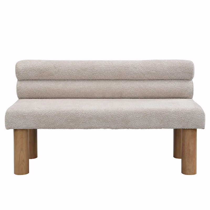 Boucle Fabric Dining Bench - Rubber Wood Legs