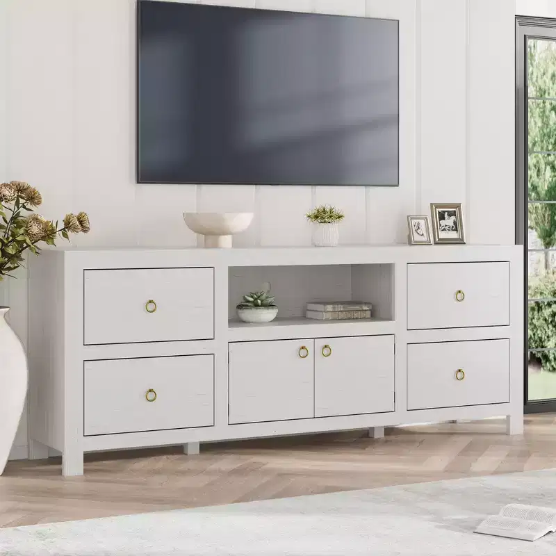 TV Stand for 75/80 Inch TVs, 70 Long Entertainment Center with 6 Drawers & Soundbar Shelf, Media Console for Living Room & Bedroom