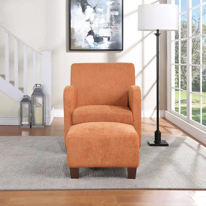 Orange Herringbone Club Chair & Ottoman, 1-Seat