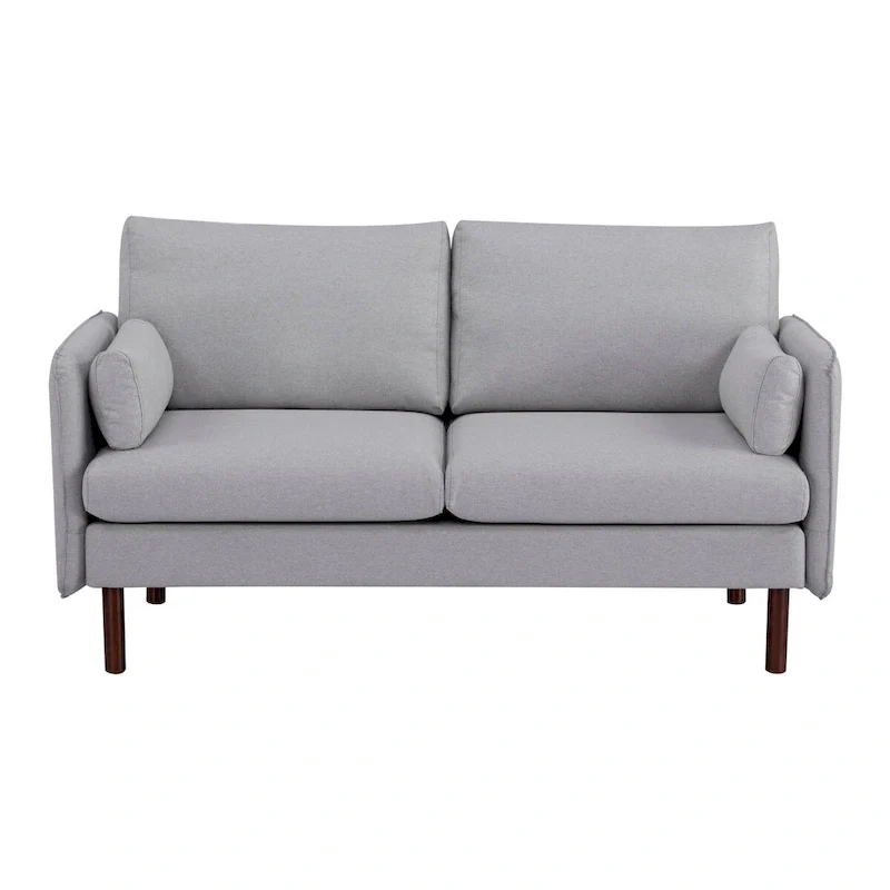 Yucca Modern Loveseat Sofa, Polyester / Vegan Leather Settee Couch - Includes 2 Pillows