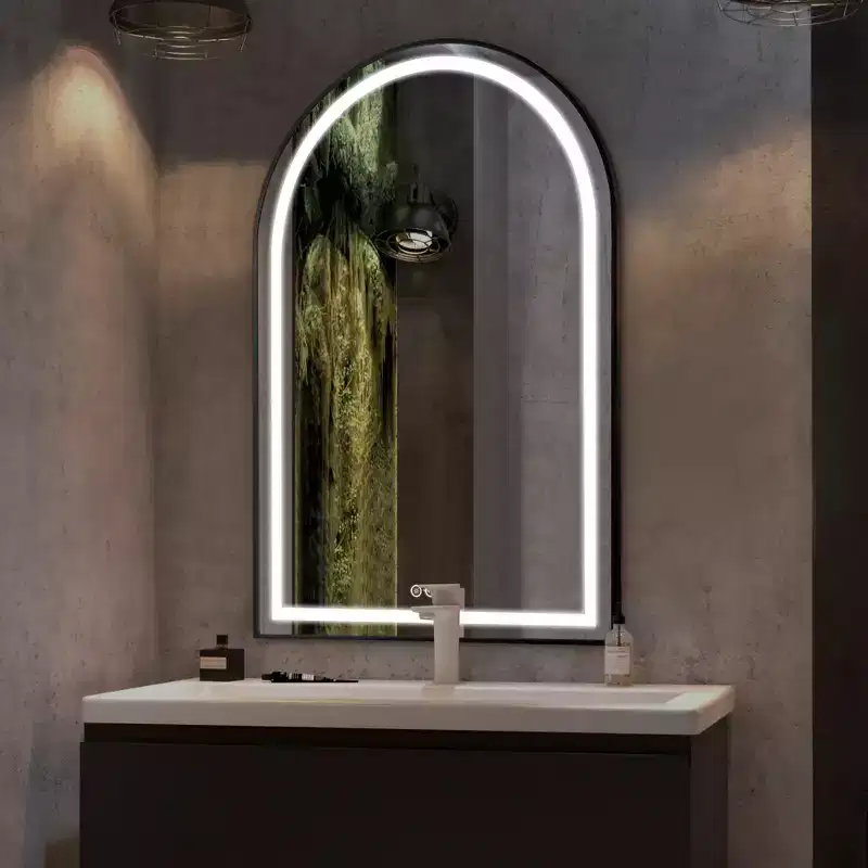 MAYEERTY Arched Aluminum Alloy Bathroom Mirror with Framed Defogging Function for Bathroom Black