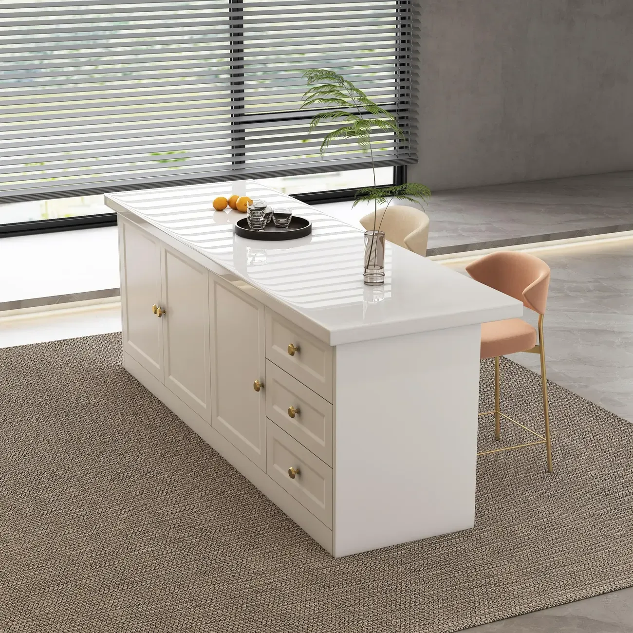 Modern White Faux Marble Wood Storage Bar Tables
