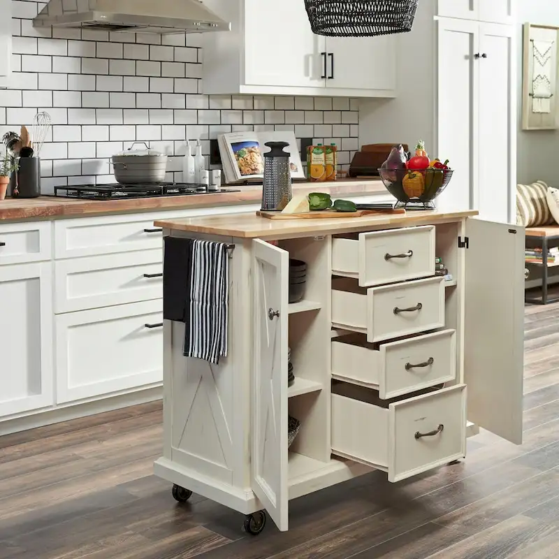 Off-White Wood Kitchen Cart - 45 x 36 x 16