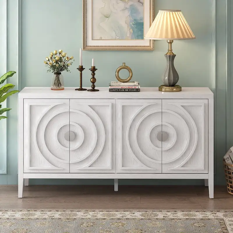 Retro Sideboard door with Circular Groove Design cabinets - N/A