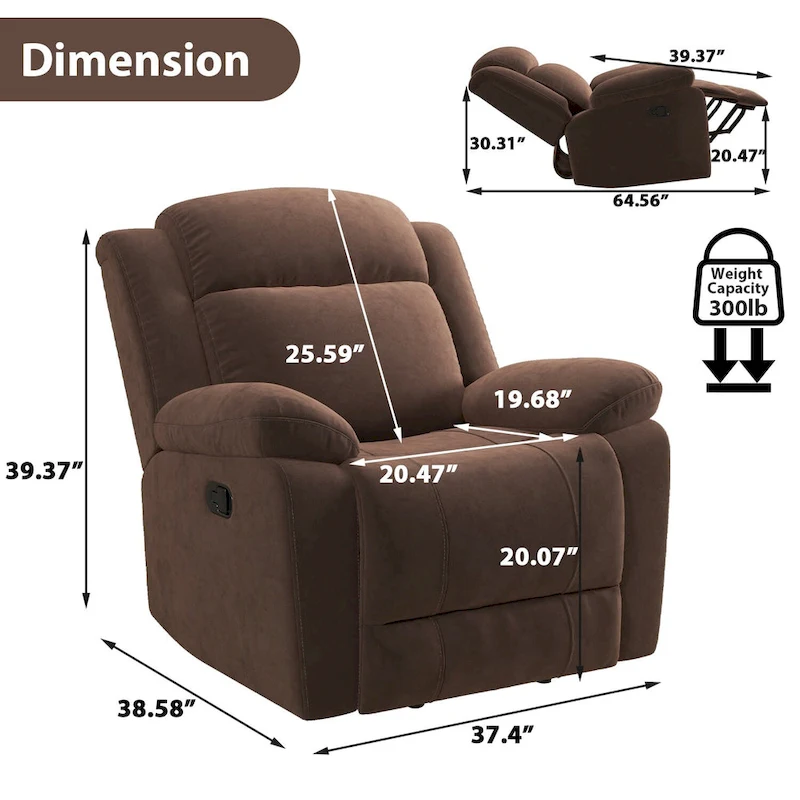 Manual Recliner Chair with Overstuffed Arm and Back