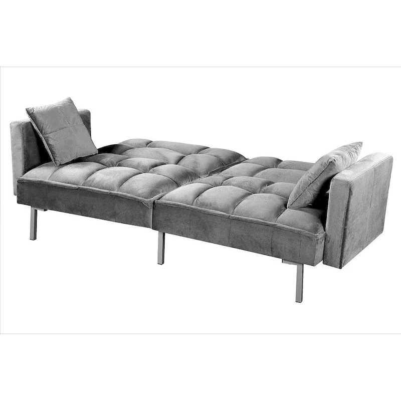 Regal Convertible Sleeper Sofa Bed Velvet Pull Out Couch with Mid-Century Style Tufted Design and Metal Legs