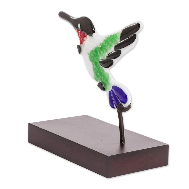 Novica Handmade Sweet Hummingbird Art Glass Sculpture