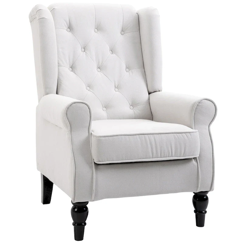 Cream White 29.3-Inch High-Back Diamond-Tufted Accent Chair – 352 lbs Capacity