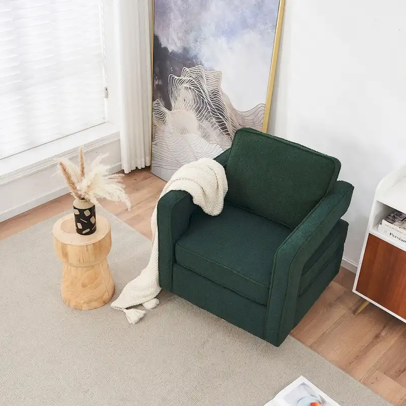 Swivel Barrel Accent Chair with Reversible Cushion and 360° Swivel Base