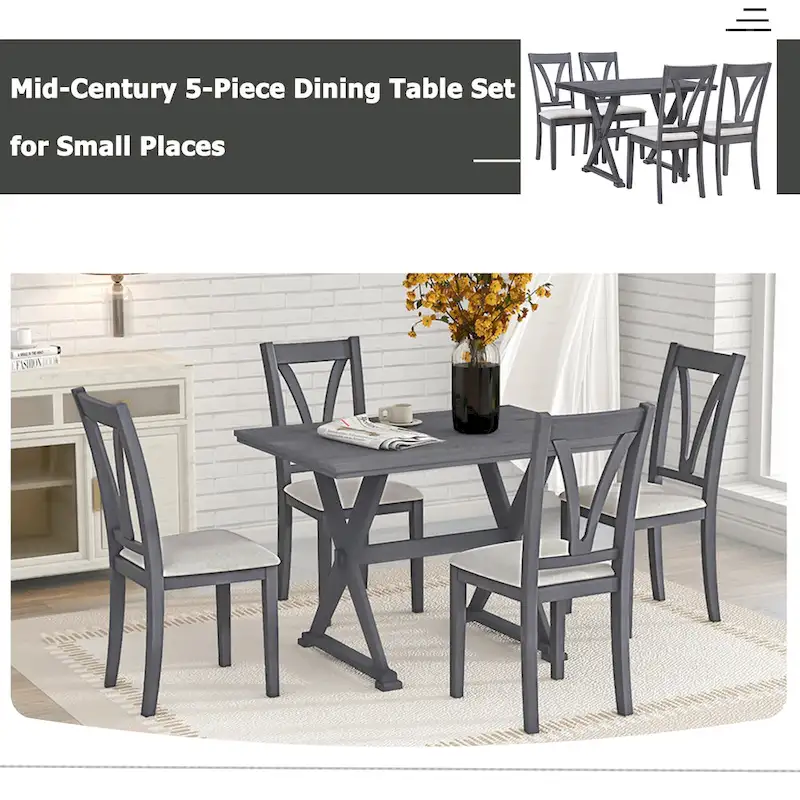Mid-Century Wood 5-Piece Dining Table Set