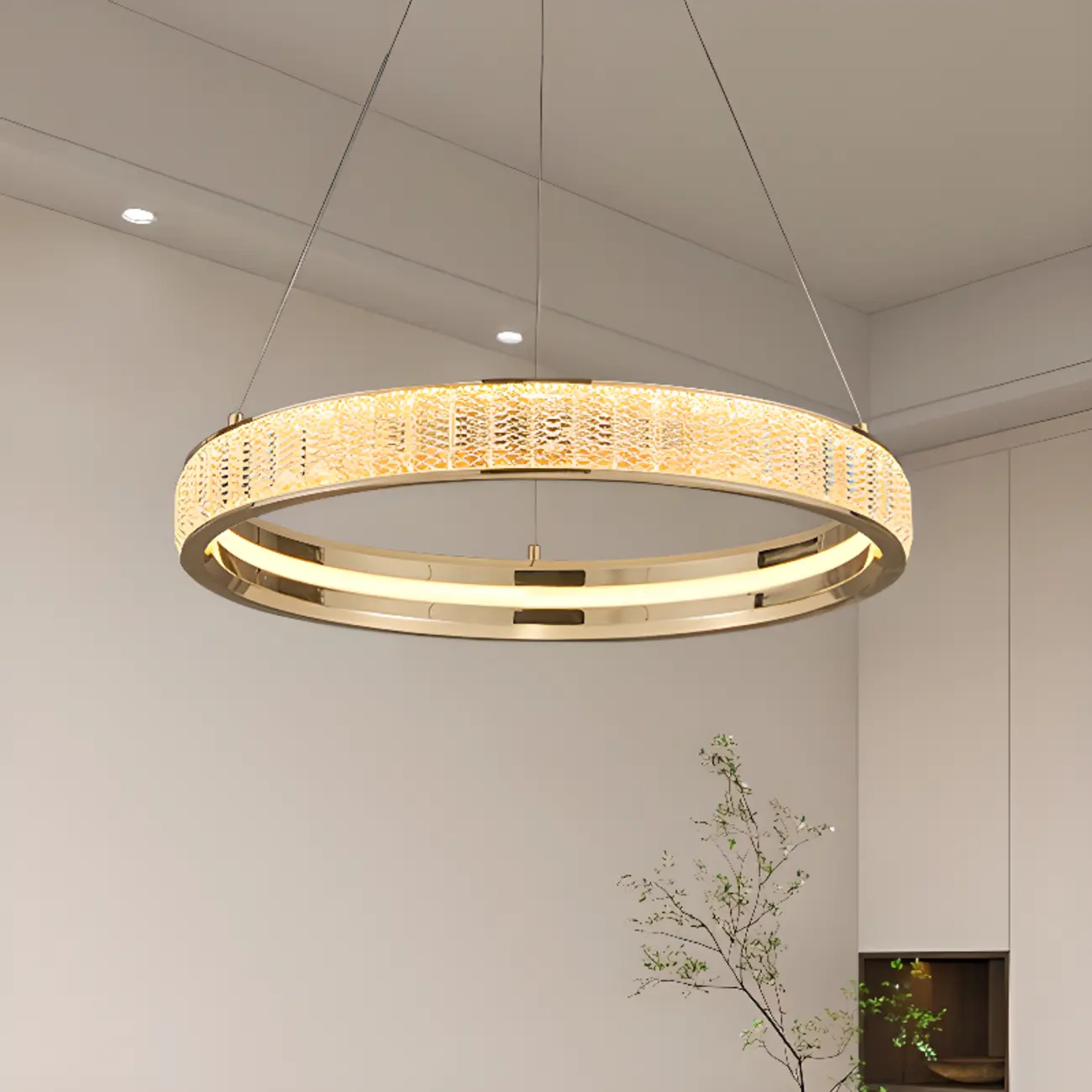 Luxury Gold Ring Crystal Elegant LED Chandelier